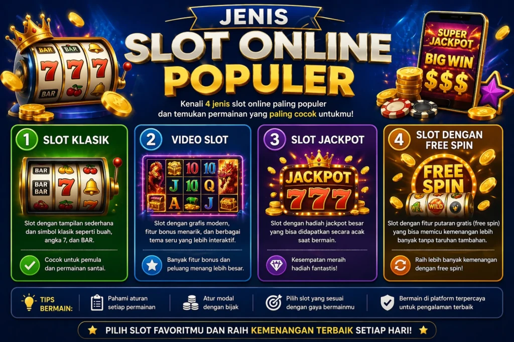 jenis slot online populer seperti slot klasik video slot jackpot dan free spin lengkap dengan penjelasan dan fitur permainan