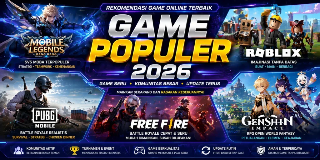 game populer 2026 rekomendasi game online terbaik seperti mobile legends roblox pubg free fire dan genshin impact