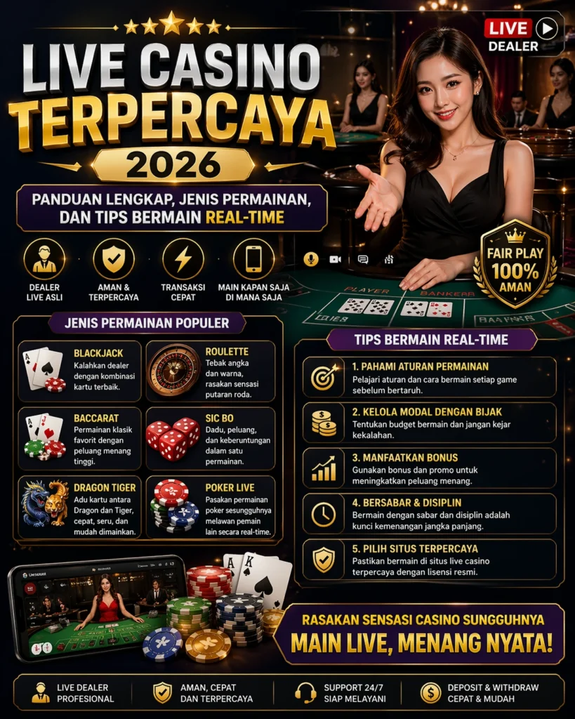 live casino terpercaya 2026 panduan lengkap jenis permainan blackjack baccarat roulette dan tips bermain real time