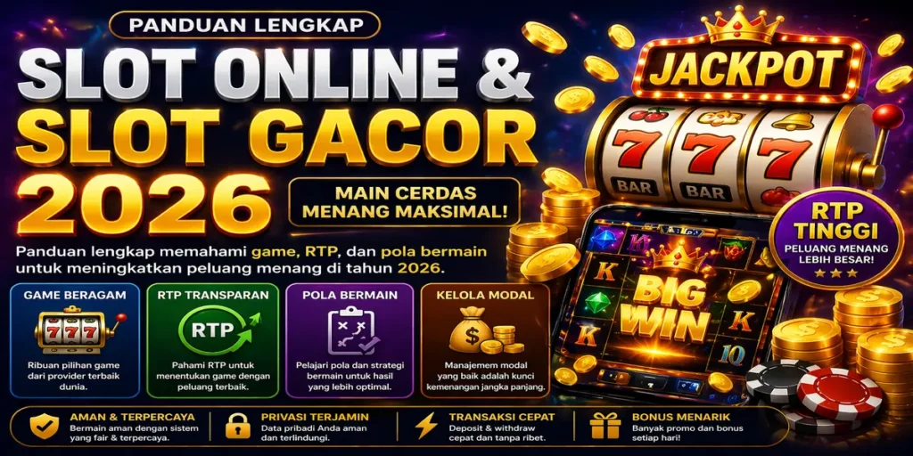 Panduan lengkap slot online dan slot gacor 2026, mulai dari cara kerja game, RTP, pola bermain, hingga tips untuk meningkatkan peluang menang bagi pemula.