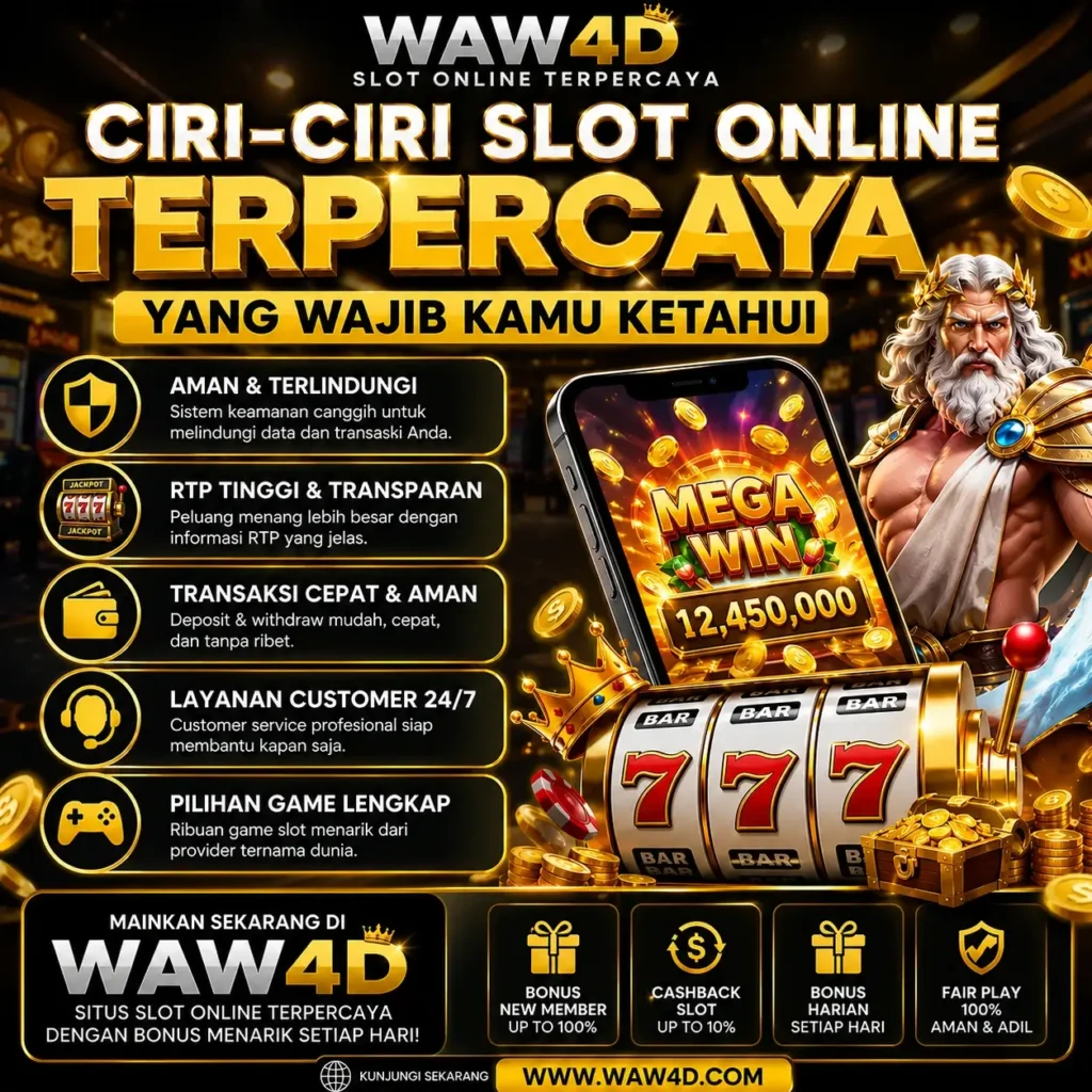 Poster WAW4D situs slot online terpercaya dengan RTP tinggi dan bonus menarik