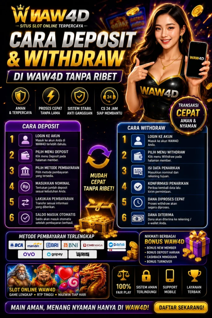Cara deposit dan withdraw di WAW4D tanpa ribet dengan proses cepat, aman, dan support pembayaran lengkap.
