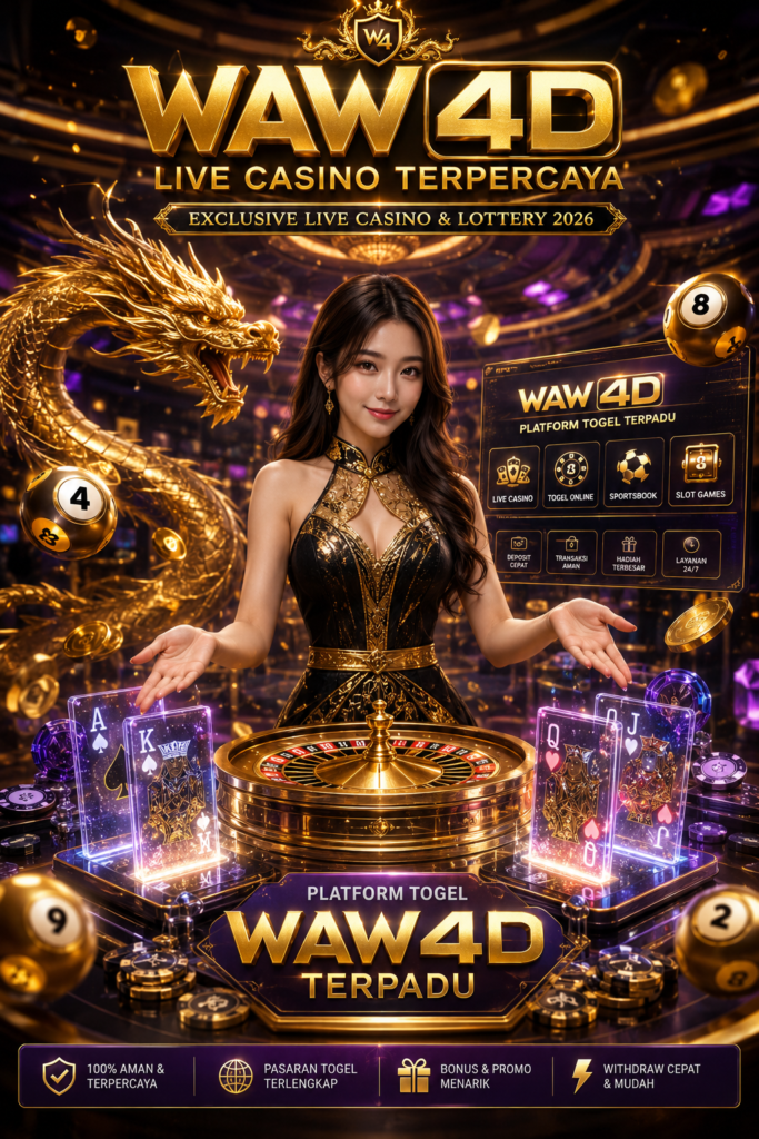 Dealer live casino profesional WAW4D dengan roulette emas, kartu permainan digital, dan tampilan platform permainan online terpadu 2026